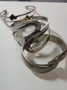 Silver Tone Women's Cuff Bracelets - Set of 3